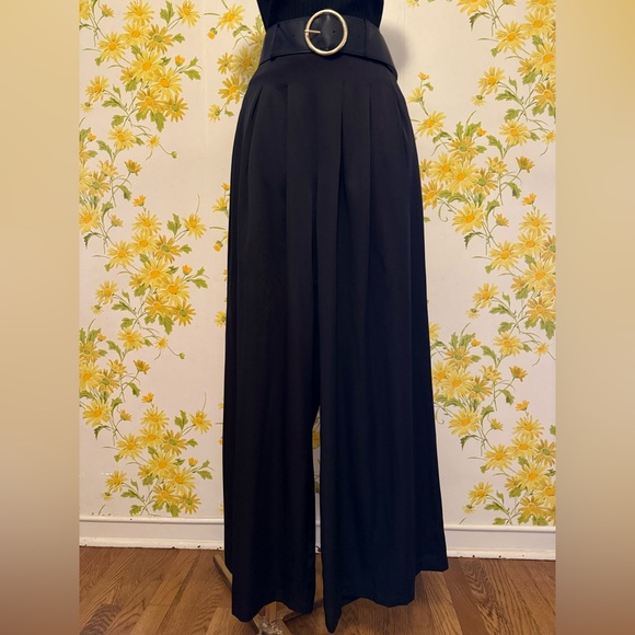 NWT Black high waisted belted Wide Leg trousers size M - Picture 5 of 13